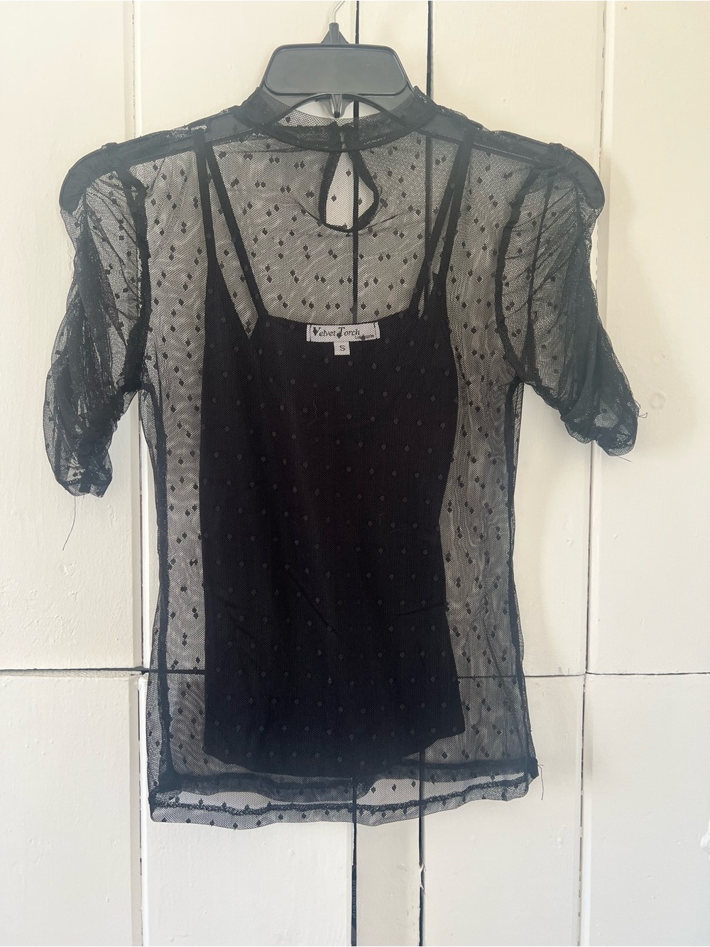 Velvet Torch Black Sheer Swiss Dot Layered Camisole Top